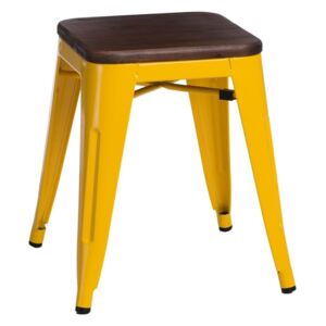 Culty Žlutá kovová stolička Tolix s ořechovým sedákem 45 cm