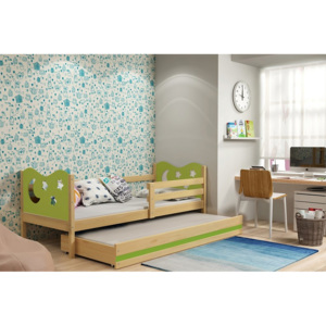 Dětská postel KAMIL 2 + matrace + rošt ZDARMA, 80x190, borovice, zelená