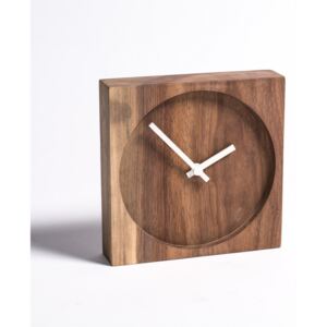 Stolní hodiny Block M, ořechové dřevo, bílé ručičky