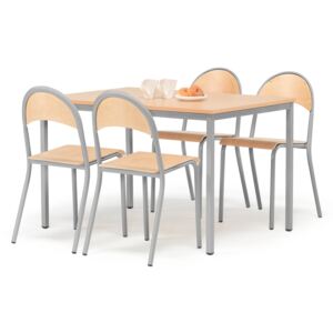 AJ Produkty Jídelní sestava: stůl 1200x800 mm + 4 židle, buk/hliníkově šedá
