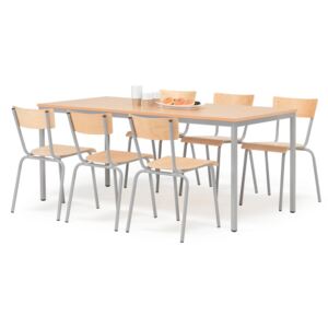 AJ Produkty Jídelní sestava: stůl 1800x800 mm + 6 židlí, buk/hliníkově šedá