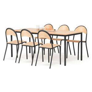AJ Produkty Jídelní sestava: stůl 1800x800 mm + 6 židlí, buk/černá