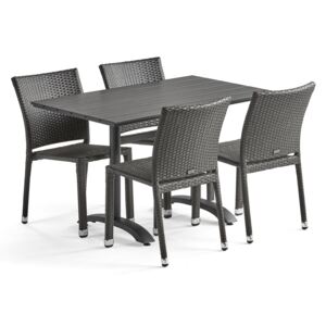 AJ Produkty Sestava: zahradní stůl 1200x700 mm, černý + 4 ratanové židle, černé
