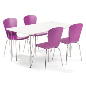 AJ Produkty Jídelní set Zadie + Milla, 1 stůl a 4 fialové židle