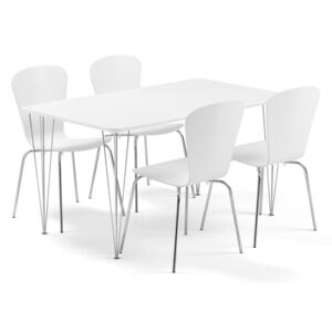 AJ Produkty Jídelní set Zadie + Milla, 1 stůl a 4 bílé židle