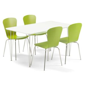 AJ Produkty Jídelní set Zadie + Milla, 1 stůl a 4 zelené židle