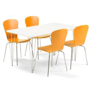 AJ Produkty Jídelní set Zadie + Milla, 1 stůl a 4 oranžové židle