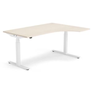 AJ Produkty Výškově stavitelný stůl Modulus, rohový, 1600x1200 mm, bílý rám, bříza