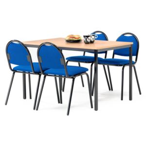 AJ Produkty Jídelní sestava: stůl 1200x800 mm, buk + 4 židle, modrá/černá