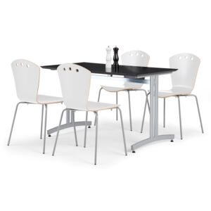 AJ Produkty Jídelní sestava: stůl 1200x700 mm, černý + 4 židle, bílá/šedá