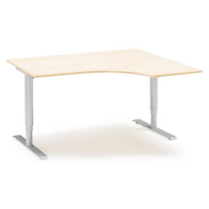 AJ Produkty Výškově nastavitelný stůl Adeptus, rohový, pravý, 1600x1200 mm, dýha bříza, stříbrná