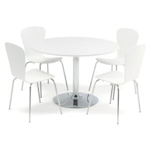 AJ Produkty Jídelní set Lily + Milla: stůl Ø 1100 mm, bílá/chrom + 4 židle, bílé
