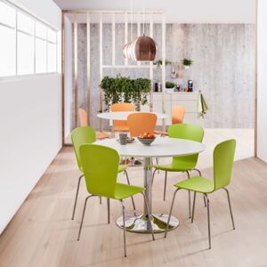 AJ Produkty Jídelní set Lily + Milla: stůl Ø 1100 mm, bílá/chrom + 4 židle, zelené