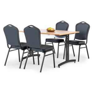 AJ Produkty Jídelní sestava: stůl 1200x800 mm, buk + 4 židle, černá/černá koženka
