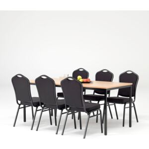 AJ Produkty Jídelní sestava: stůl 1800x800 mm, buk + 6 židlí, černá/černý potah