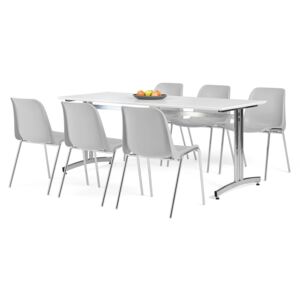 AJ Produkty Jídelní sestava: stůl 1800x700 mm, bílá + 6 židlí, šedá/chrom