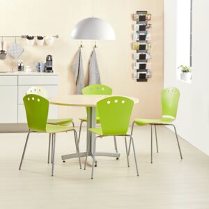 AJ Produkty Jídelní sestava: stůl Ø 1100 mm, bříza + 5 židlí, zelené