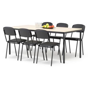 AJ Produkty Jídelní sestava: stůl 1800x800 mm, bříza + 6 židlí, černá koženka/černá