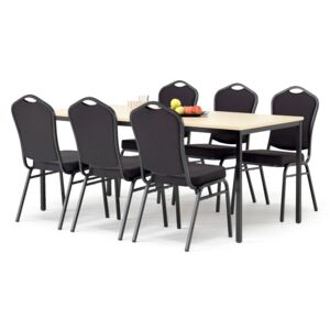 AJ Produkty Jídelní sestava: stůl 1800x800 mm, bříza + 6 židlí, černá/černý potah