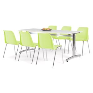 AJ Produkty Jídelní sestava: stůl 1800x700 mm, bílá + 6 židlí, limetková/chrom