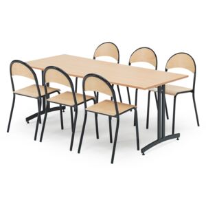 AJ Produkty Jídelní sestava: stůl 1800x800 mm, buk + 6 židlí, buk/černá