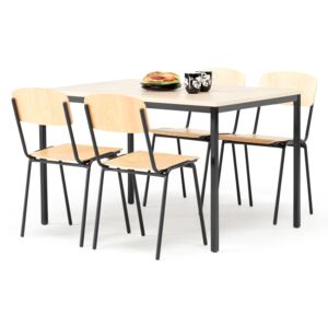 AJ Produkty Jídelní sestava: stůl 1200x800 mm, bříza + 4 židle, bříza/černá