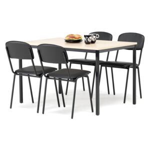 AJ Produkty Jídelní sestava: stůl 1200x800 mm, bříza + 4 židle, černá koženka/černá