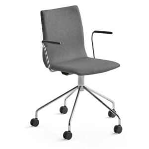 AJ Produkty Konferenční židle Ottawa, s kolečky a područkami, šedá, chromovaný rám