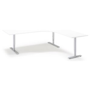 AJ Produkty Výškově nastavitelný stůl Adeptus, pravý, 2000x2000 mm, bílá, stříbrná