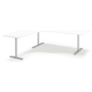 AJ Produkty Výškově nastavitelný stůl Adeptus, levý, 2000x2000 mm, bílá, stříbrná
