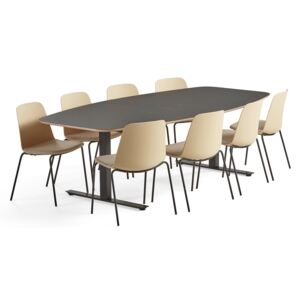 AJ Produkty Sestava: 1x stůl Audrey, tmavě šedý + 8x konferenční židle Langford, žlutá