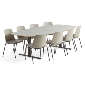 AJ Produkty Sestava: 1x stůl Audrey, světle šedý + 8x konferenční židle Langford, světle šedá
