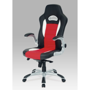 Autronic Kancelářská židle, černo-červená koženka, synchronní mech. / plast kříž KA-E240B RED