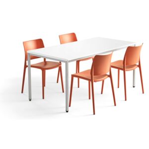 AJ Produkty Jídelní sestava Modulus + Rio, 1 stůl 1600x800 mm + 4 oranžové židle