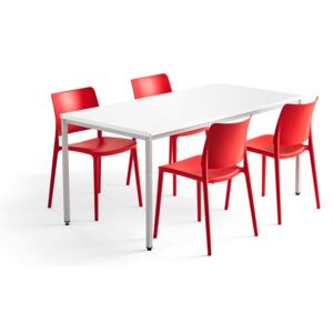 AJ Produkty Jídelní sestava Modulus + Rio, 1 stůl 1600x800 mm + 4 červené židle
