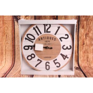 Dřevěné nástěnné hodiny "ANTIQUES" (p. 33cm) moderní stylu