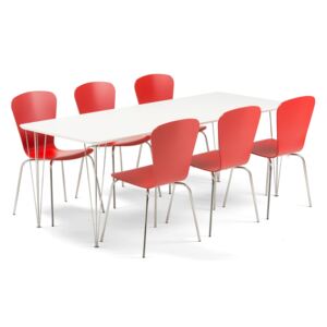 AJ Produkty Jídelní set Zadie + Milla, 1 stůl a 6 červených židlí