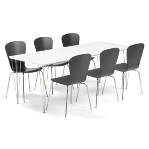 AJ Produkty Jídelní set Zadie + Milla, 1 stůl a 6 černých židlí