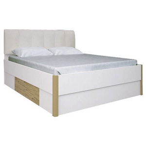 Manželská postel TOSKANIA + rošt + měkký záhlavník, 180x200, bílá/dub San Marino