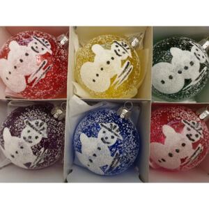 Sada skleněných vánočních ozdob koule průhledné barevné bílý sněhulák