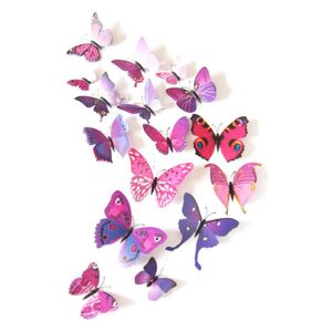 Samolepka na zeď "Realistické plastové 3D Motýli - fialové" 12ks 5-12 cm