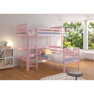 Expedo Dětská patrová postel COBI + 2x matrace, 80x180, růžová