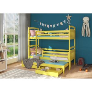 Expedo Dětská patrová postel SALDO + 3x matrace, 90x200/90x190, žlutá