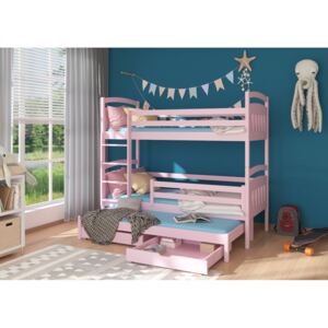 Expedo Dětská patrová postel SALDO + 3x matrace, 80x180/80x170, růžová