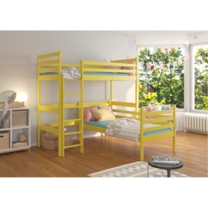 Expedo Dětská patrová postel COBI + 2x matrace, 80x180, žlutá