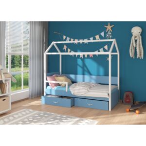 Expedo Dětská postel EMILIE se zábranou + matrace, 80x180, bílá/modrá