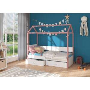 Expedo Dětská postel EMILIE se zábranou + matrace, 80x180, růžová/bílá