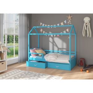 Expedo Dětská postel ROSIE se zábranou + matrace, 80x180, modrá