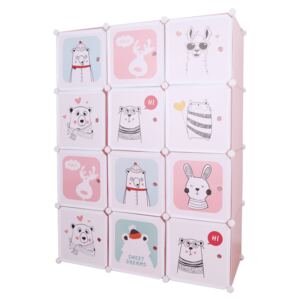 TEMPO Dětská modulární skříň, růžová / dětský vzor, Nurmi