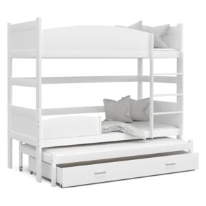 Dětská patrová postel s přistýlkou a šuplíkem TWISTER - 190x80 cm - bílá